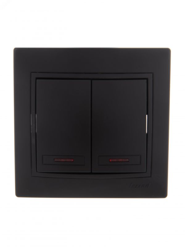 MIRA Выключатель двойной с подсветкой чёрный бархат со вставкой (10шт/120шт)