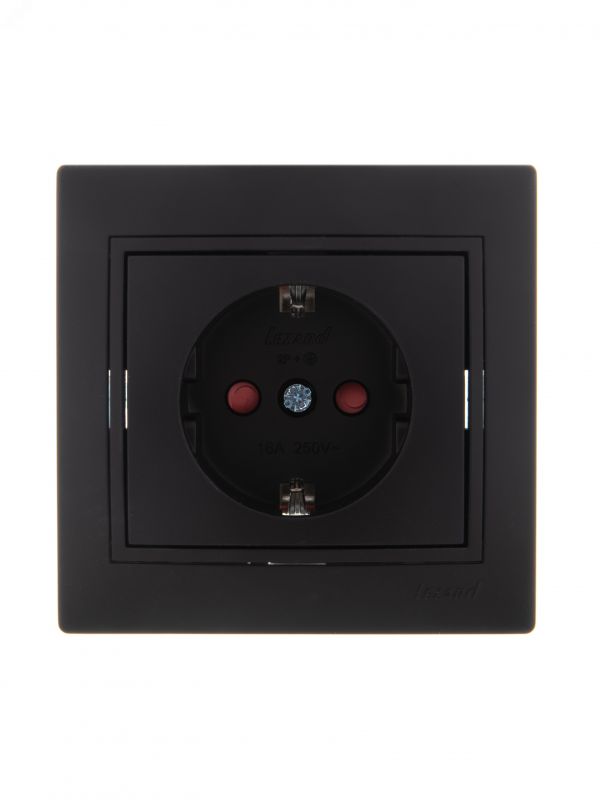 MIRA Розетка с защитой от детей керамика чёрный бархат со вставкой (10шт/120шт)