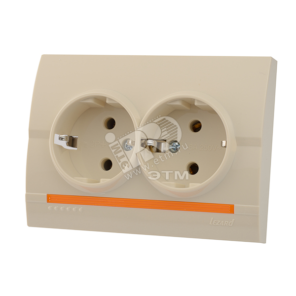 DERIY Розетка двойная с заземлением ПБТ крем