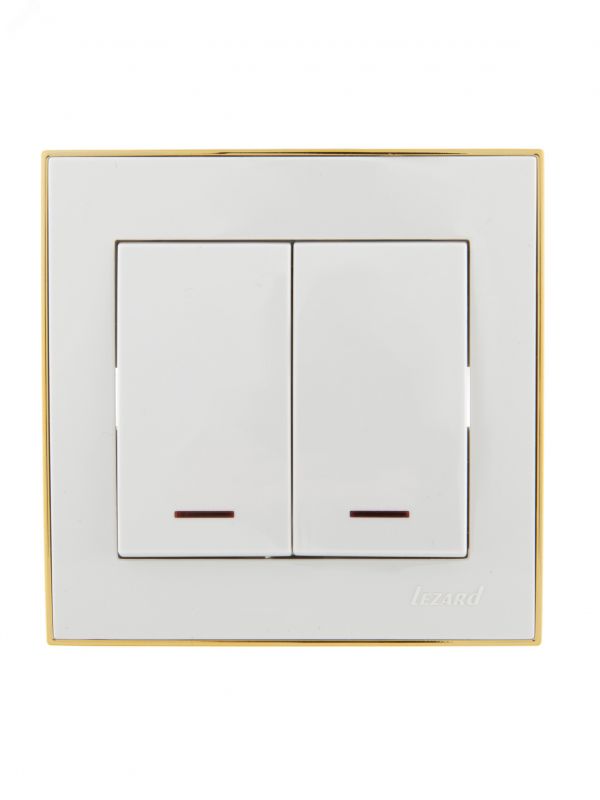 Выключатель RAIN двойной с подсветкой белый с боковой вставкой золото