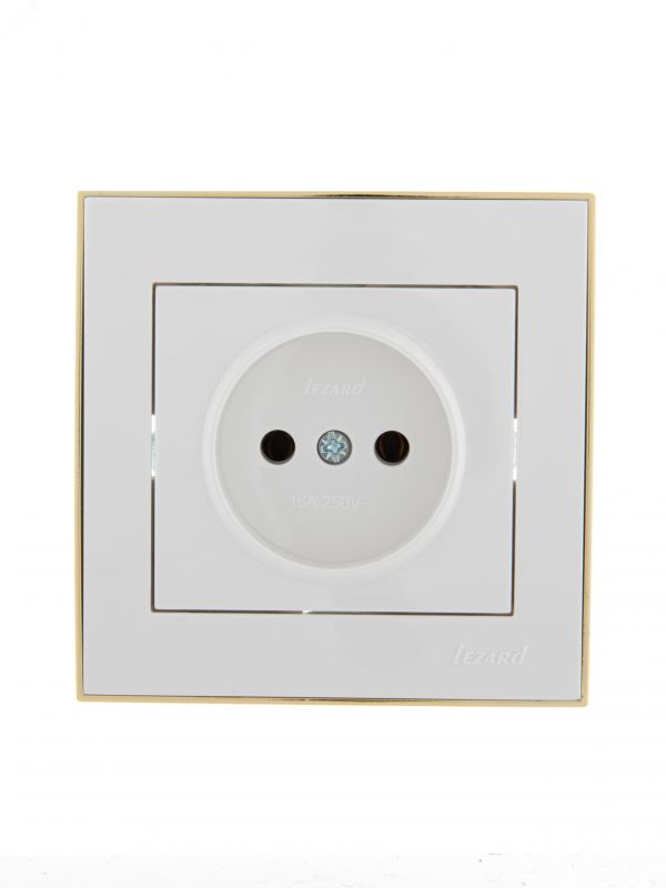 Розетка RAIN без заземления керамика белая с боковой вставкой золото