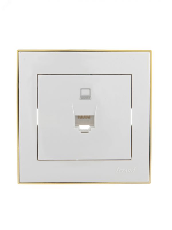 Розетка RAIN компьютерная белая с боковой вставкой золото