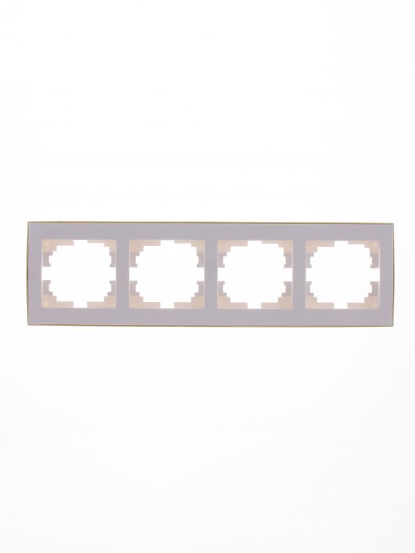 Рамка RAIN четверная горизонтальная белая с боковой вставкой золото