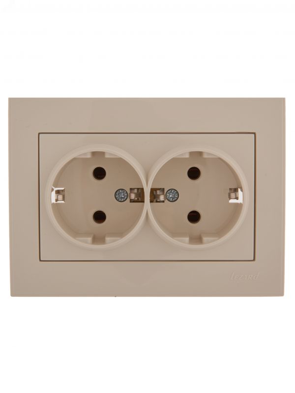 Розетка RAIN двойная с/з керамика крем