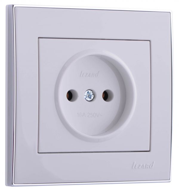 RAIN Розетка без заземления керамика белая с боковой вставкой хром