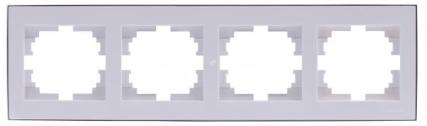 RAIN Рамка 4 поста горизонтальная белая с боковой вставкой хром