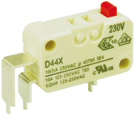 D443-P4AA, ZF SPDT-NO/NC Button Microswitch, 10 A @ 250 V ac, Микропереключатель