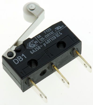 DB1C-B1RB, ZF SPDT-NO/NC Roller Lever Microswitch, 6 A @ 250 V ac, Микропереключатель