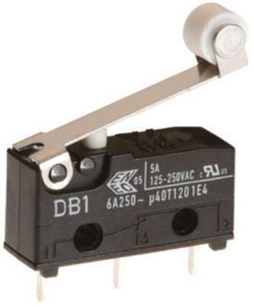 DB1C-C1RB, ZF SPDT-NO/NC Roller Lever Microswitch, 6 A @ 250 V ac, Микропереключатель