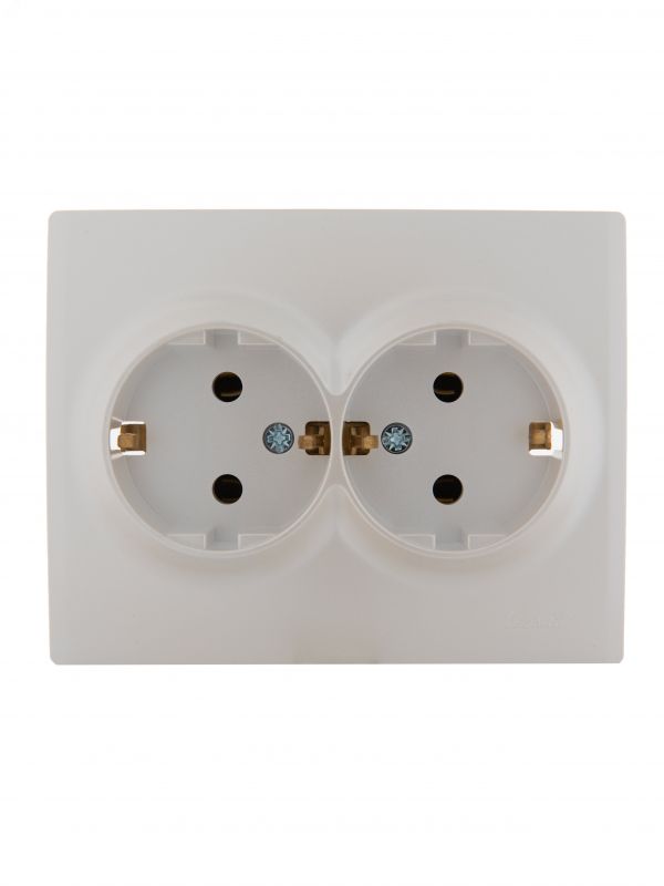 KARINA Розетка двойная с/з керамика жемчужно-белый перламутр (10шт/120шт)