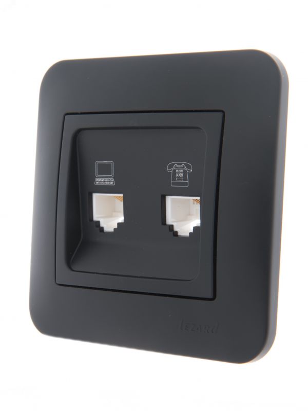 KARINA Розетка компьютер+телефон чёрный бархат (10шт/120шт)