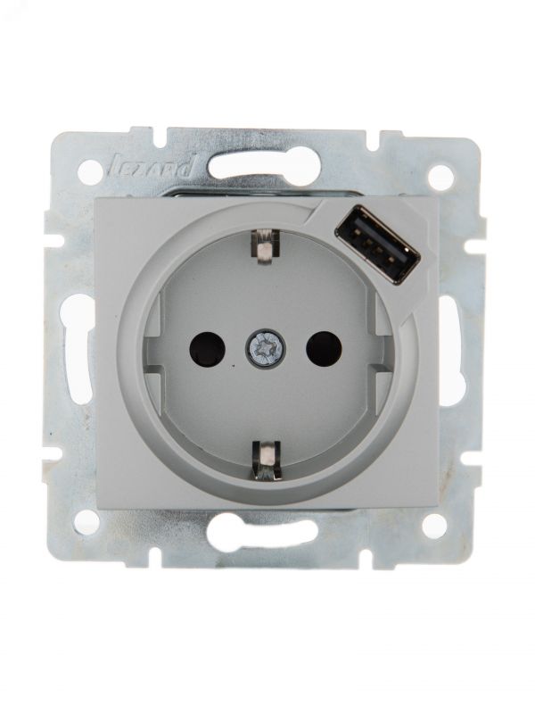 KARINA Розетка с/з + USB разъём матовое серебро (10шт/120шт)
