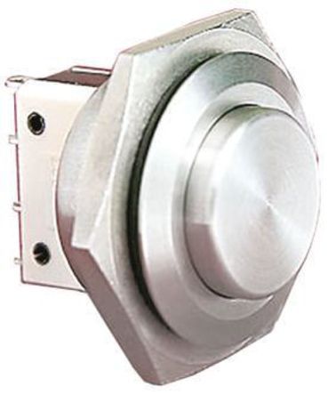 MP0038/2, Bulgin Single Pole Single Throw (SPST) Momentary Push Button Switch, IP66, 25.8 (Dia.)mm, Panel Mount, 250V ac, Кнопочный переключатель