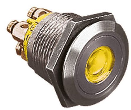 MPI001/TERM/AM, Bulgin Single Pole Single Throw (SPST) Momentary Push Button Switch, IP66, 19.2 (Dia.)mm, Panel Mount, 24V dc, Кнопочный переключатель