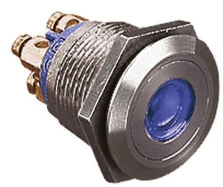 MPI001/TERM/BL, Bulgin Single Pole Single Throw (SPST) Momentary Push Button Switch, IP66, 19.2 (Dia.)mm, Panel Mount, 24V dc, Кнопочный переключатель