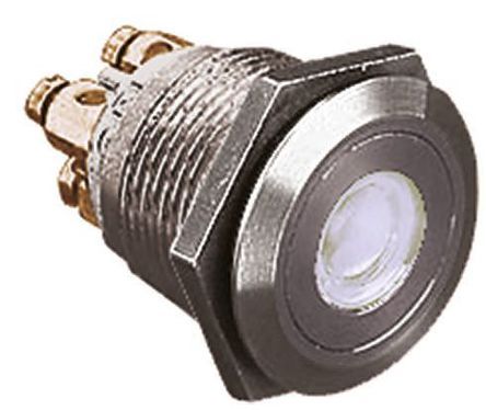 MPI001/TERM/WH, Bulgin Single Pole Single Throw (SPST) Momentary Push Button Switch, IP66, 19.2 (Dia.)mm, Panel Mount, 24V dc, Кнопочный переключатель