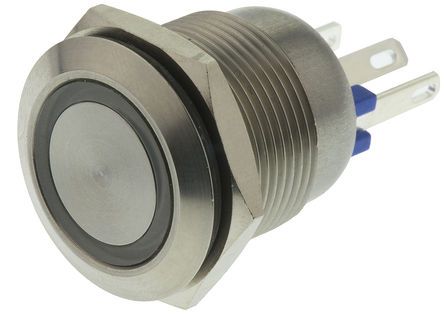 MPI002/28/BL, Bulgin Single Pole Single Throw (SPST) Momentary Push Button Switch, IP66, 19.2 (Dia.)mm, Panel Mount, 24V dc, Кнопочный переключатель