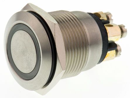 MPI002/TERM/D1, Bulgin Single Pole Single Throw (SPST) Momentary Push Button Switch, IP66, 19.2 (Dia.)mm, Panel Mount, 24V dc, Кнопочный переключатель