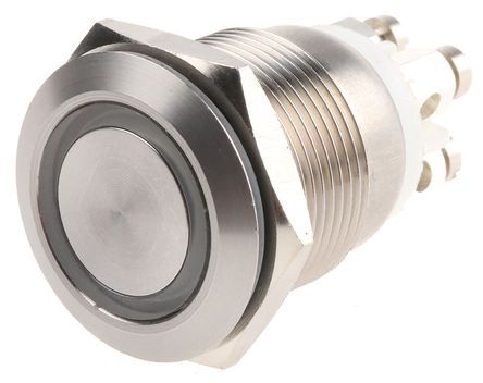 MPI002/TERM/WH, Bulgin Single Pole Single Throw (SPST) Momentary Push Button Switch, IP66, 19.2 (Dia.)mm, Panel Mount, 24V dc, Кнопочный переключатель