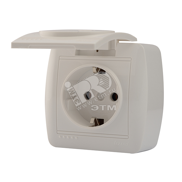 DEMET Розетка с заземлением с крышкой наружная белая