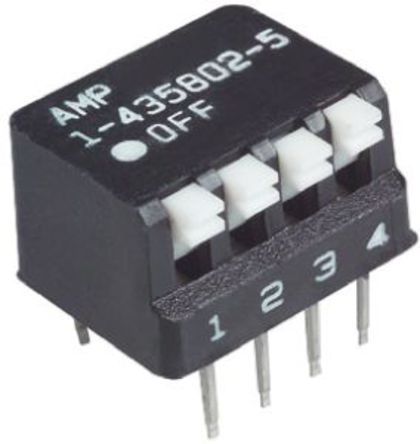 1-5435802-5, TE Connectivity 4 Way Through Hole DIP Switch SPST, Piano Actuator, Переключатель