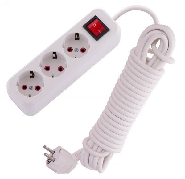 Удлинитель с заземлением 3 входа 7 метров с выключателем