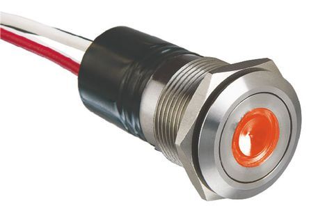 MPI001/FL/RD/12, Bulgin Single Pole Single Throw (SPST) Momentary Red LED Push Button Switch, IP66, 19.2 (Dia.)mm, Panel Mount, 24V dc, Кнопочный переключатель