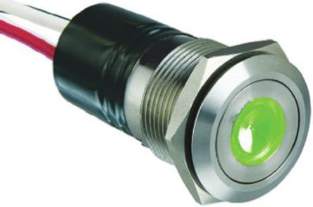 MPI001/FL/GN/12, Bulgin Single Pole Single Throw (SPST) Momentary Green LED Push Button Switch, IP66, 19.2 (Dia.)mm, Panel Mount, 24V dc, Кнопочный переключатель