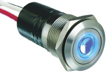 MPI001/FL/BL/24, Bulgin Single Pole Single Throw (SPST) Momentary Blue LED Push Button Switch, IP66, 19.2 (Dia.)mm, Panel Mount, 24V dc, Кнопочный переключатель