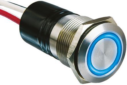 MPI002/FL/BL/6, Bulgin Single Pole Single Throw (SPST) Momentary Blue LED Push Button Switch, IP66, 19.2 (Dia.)mm, Panel Mount, Кнопочный переключатель