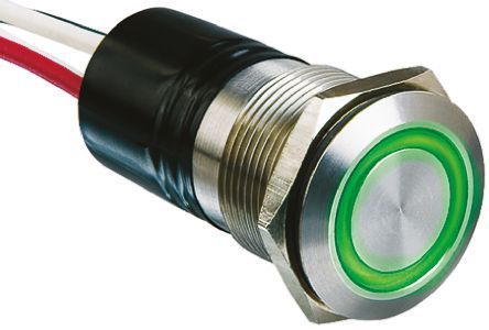 MPI002/FL/GN/6, Bulgin Single Pole Single Throw (SPST) Momentary Green LED Push Button Switch, IP66, 19.2 (Dia.)mm, Panel Mount, Кнопочный переключатель