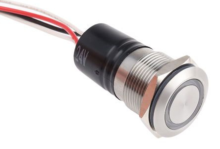 MPI002/FL/BL/24, Bulgin Single Pole Single Throw (SPST) Momentary Blue LED Push Button Switch, IP66, 19.2 (Dia.)mm, Panel Mount, Кнопочный переключатель