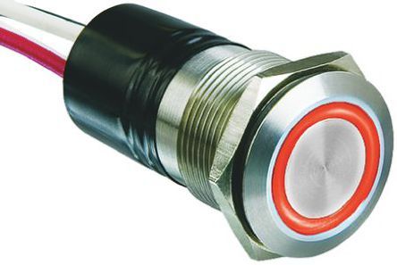 MPI002/FL/RD/24, Bulgin Single Pole Single Throw (SPST) Momentary Red LED Push Button Switch, IP66, 19.2 (Dia.)mm, Panel Mount, Кнопочный переключатель