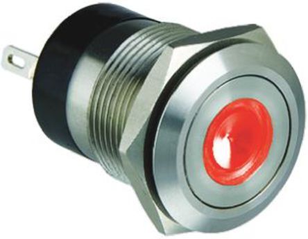 MPI001/28/RD/24, Bulgin Single Pole Single Throw (SPST) Momentary Red LED Push Button Switch, IP66, 19.2 (Dia.)mm, Panel Mount, 24V dc, Кнопочный переключатель