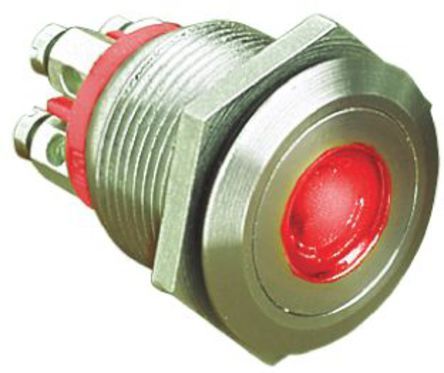 MPI001/TE/RD/6, Bulgin Single Pole Single Throw (SPST) Momentary Red LED Push Button Switch, IP66, 19.2 (Dia.)mm, Panel Mount, 24V dc, Кнопочный переключатель