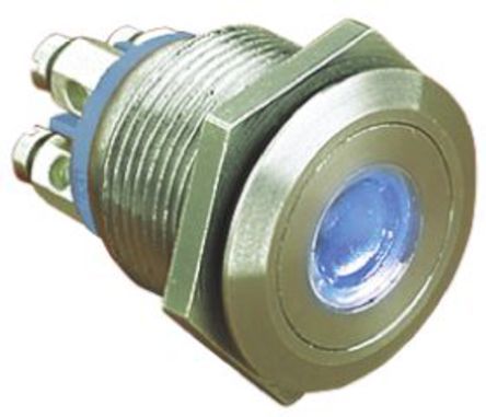 MPI001/TE/BL/12, Bulgin Single Pole Single Throw (SPST) Momentary Blue LED Push Button Switch, IP66, 19.2 (Dia.)mm, Panel Mount, 24V dc, Кнопочный переключатель