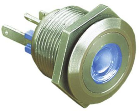 MPI001/RP/BL/24, Bulgin Single Pole Single Throw (SPST) Momentary Blue LED Push Button Switch, IP66, 19.2 (Dia.)mm, Panel Mount, 24V dc, Кнопочный переключатель