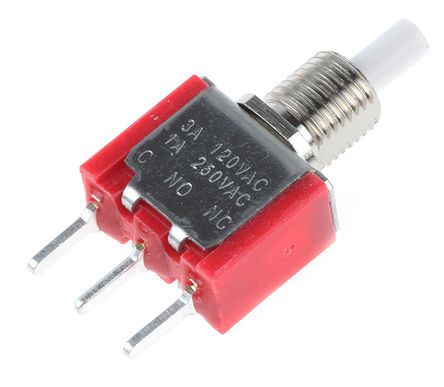 7MS7P1B11M2QES-5, RS PRO Single Pole Double Throw (SPDT) Momentary Push Button Switch, 6.35 (Dia.)mm, PCB, 32/50/125V ac, Кнопочный переключатель