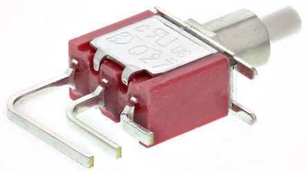 7MS7P1B2M7QES, RS PRO Single Pole Double Throw (SPDT) Momentary Push Button Switch, 6.35 (Dia.)mm, PCB, 32/50/125V ac, Кнопочный переключатель