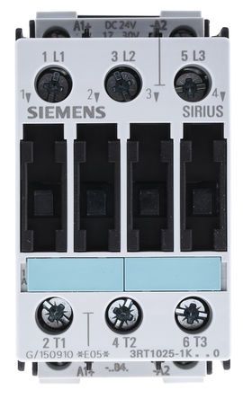 3RT1025-1KB40, Siemens 3 Pole Contactor - 16 A, 24 V dc Coil, SIRIUS Classic, 3NO, 7.5 kW, Контактор