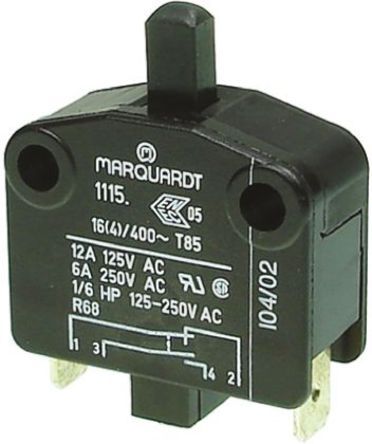 1115.2101, Marquardt Single Pole Single Throw (SPST) Door Interlock Push Button Switch, 16 A @ 250 V ac, Кнопочный переключатель