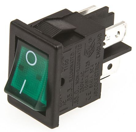 H8553VBNCRB, Arcolectric Illuminated Double Pole Single Throw (DPST), On-Off Rocker Switch, Клавишный переключатель