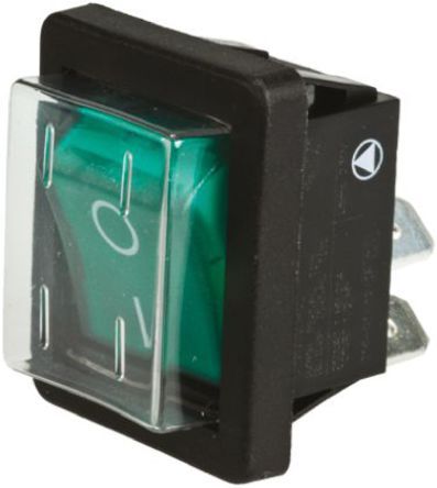 C1353ALGNCB, Arcolectric Illuminated Double Pole Single Throw (DPST), On-Off Rocker Switch Panel Mount, Клавишный переключатель