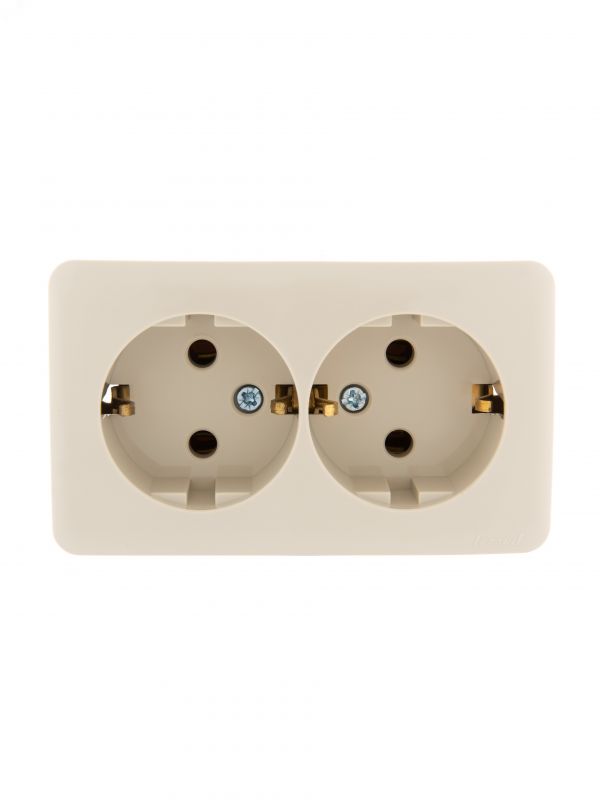 VIOLA Розетка двойная с/з закрытый корпус керамика крем (12шт/144шт)