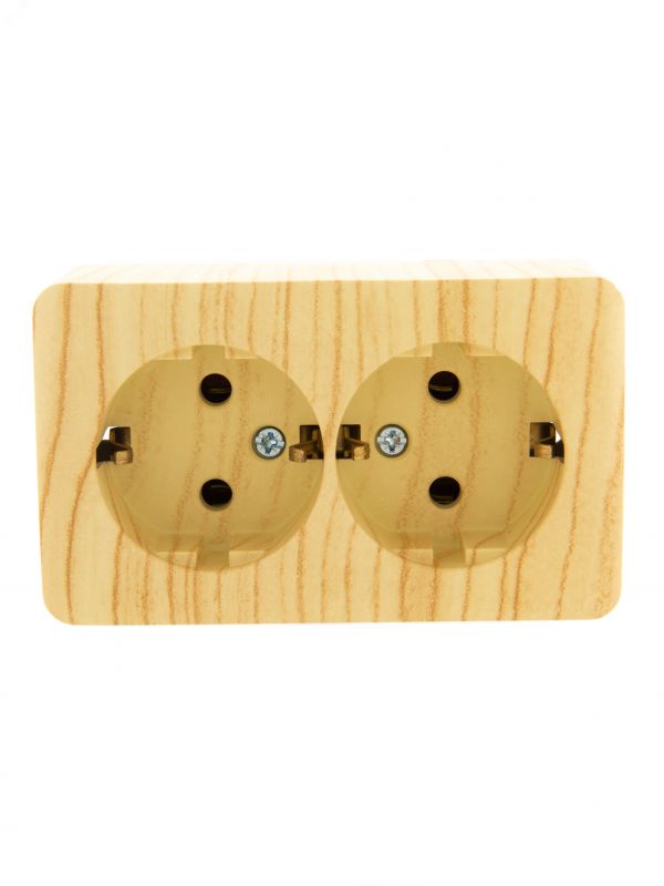 VIOLA Розетка двойная с/з закрытый корпус керамика белёный дуб (12шт/144шт)