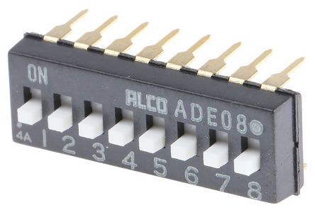 ADE08A04, TE Connectivity 8 Way Through Hole DIP Switch SPST, Extended Slide Actuator, Переключатель