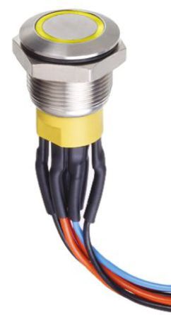 AV9512F1020840K, Apem Single Pole Double Throw (SPDT) Momentary Yellow LED Push Button Switch, IP67, 19.2 (Dia.)mm, Panel Mount, 30V dc, Кнопочный переключатель