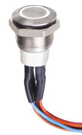 AV9712F1020840K, APEM Single Pole Double Throw (SPDT) Momentary White LED Push Button Switch, IP67, 19.2 (Dia.)mm, Panel Mount, 30V dc, Кнопочный переключатель