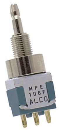 MPE106F, TE Connectivity Single Pole Double Throw (SPDT) Momentary Push Button Switch, 6.35 (Dia.)mm, Panel Mount, Кнопочный переключатель