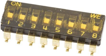 418121160808, Wurth Elektronik 8 Way Surface Mount DIP Switch 8P, Flat Actuator, Переключатель